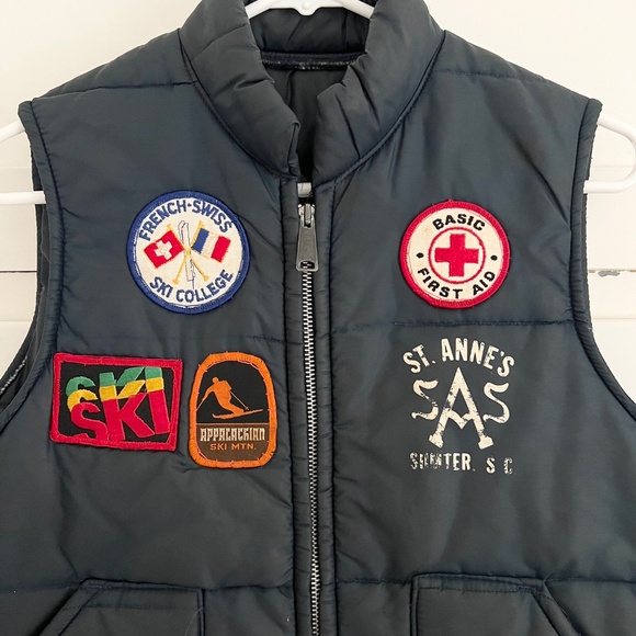 Vintage Ski Puffer Vest w/Patches | Quilted Zip Front S - Picture 2 of 5